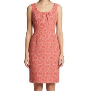 Milly New York Macey Pencil Sheath Dress Watermelon Red/Tan Cotton/Silk Size 6